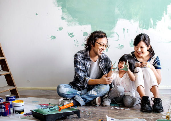 Asian family renovating house